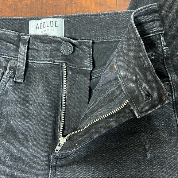 AGOLDE Denim Sophie Crop Jeans Black Chewed Hem Size 24 - Picture 10 of 14